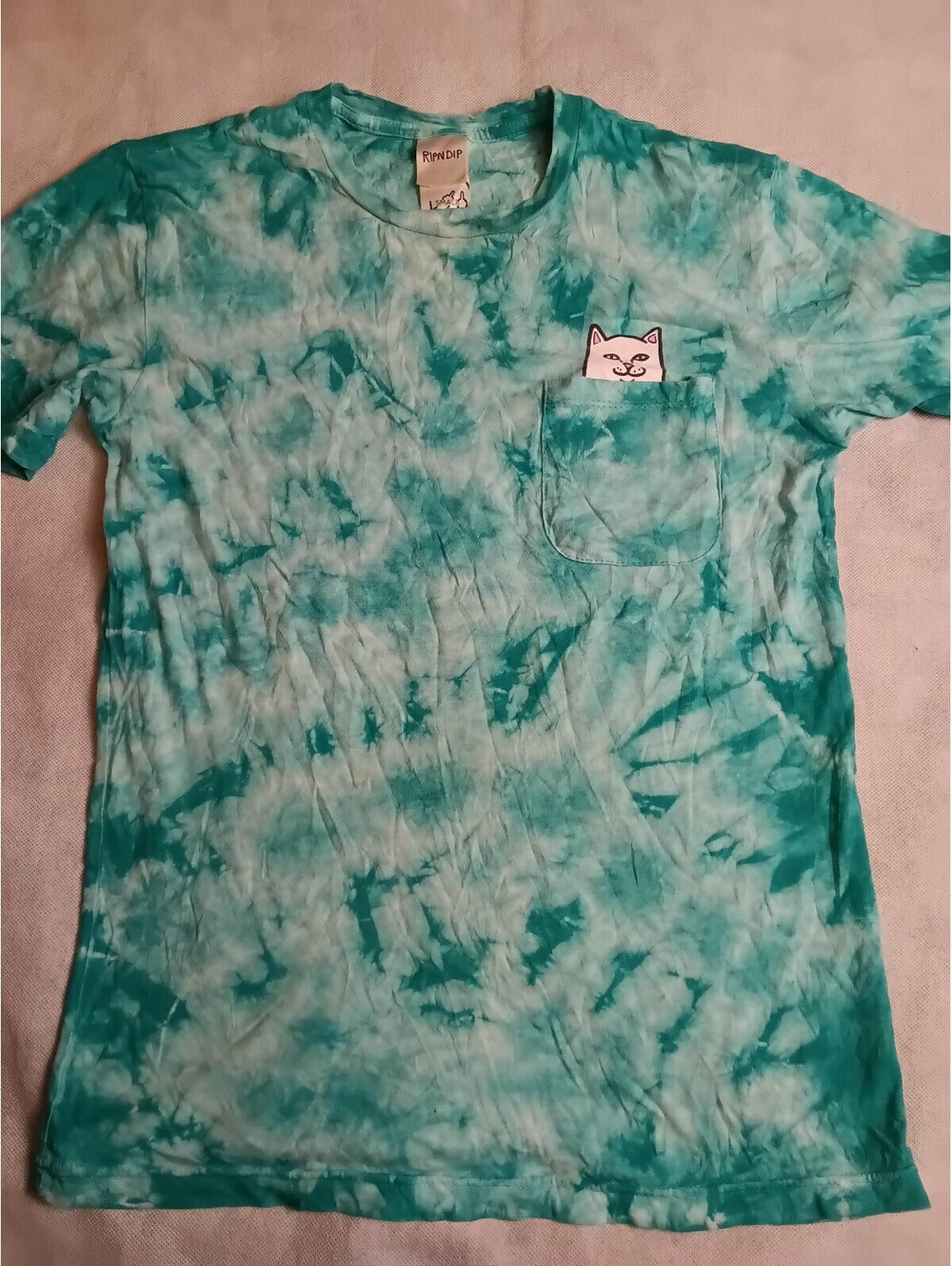 RIPNDIP Lord Nermal Cat T-Shirt Small Green Streetwear Tie Dye